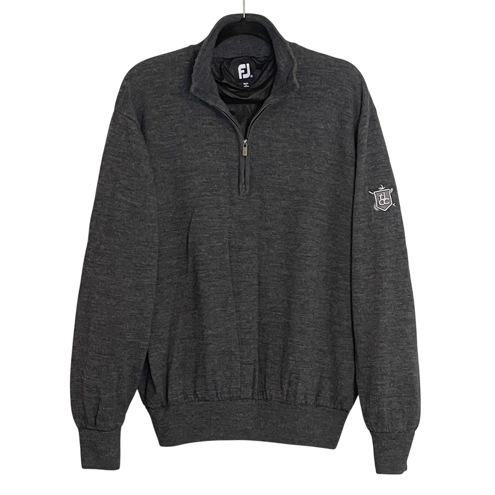 FootJoy Mens XL Charcoal Grey 100%‎ Wool Lined Quarter Zip Golf Pullover Jacket